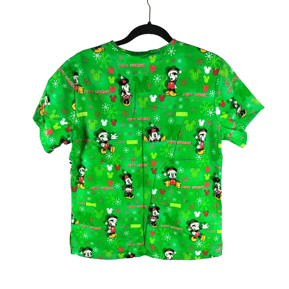 The Wonderful World Of Disney Women Scrub Top Size Small Mickey Mouse Christmas - Picture 2 of 5